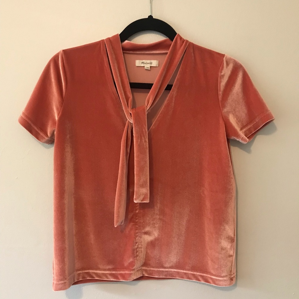 Velvet Blush Madewell Tie Neck Short Sleeve Top